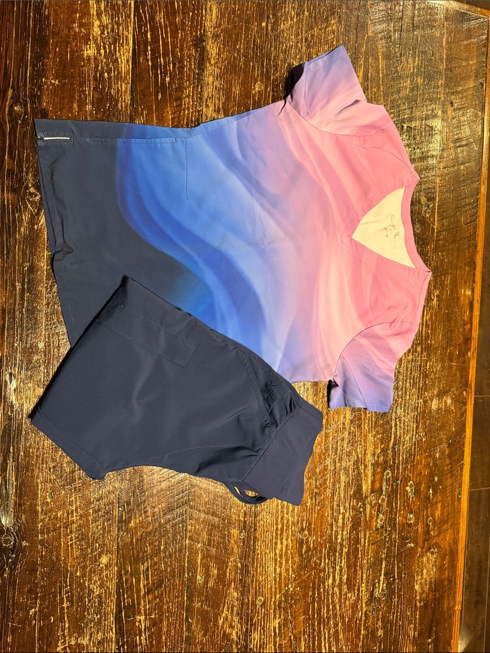 Gradient Pink & Blue Short Sleeve V-Neck Performance Tee